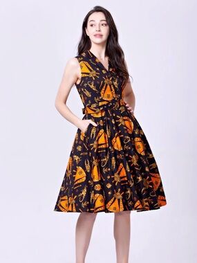 Miss Lulo UFO invasion Printed Fit-and-Flare Dress, sz 1X